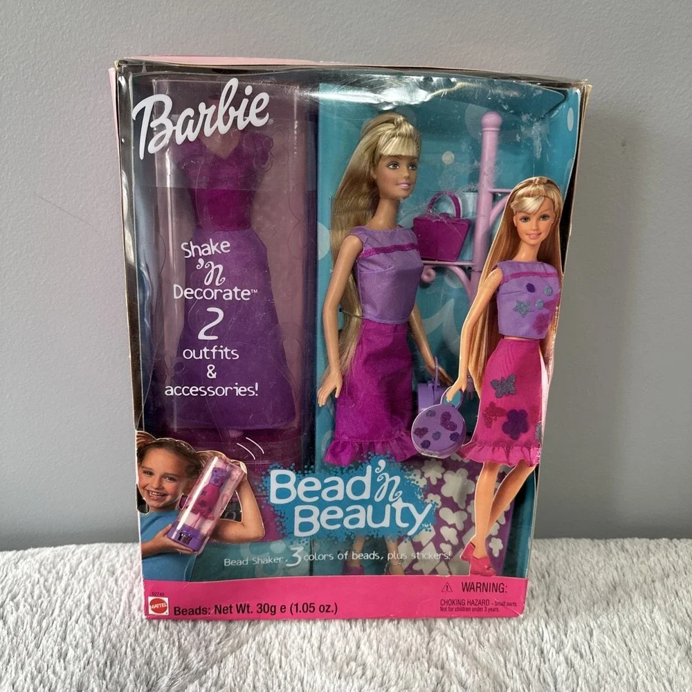 2001 Bead 'n Beauty‎ Glitzerperlen Barbie Puppe / 2 Outfits / Mattel 52745, NrfB